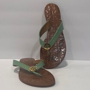 Tory Burch Mint Green Sandals with Brown Soles